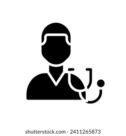 Icono de glifo negro de diagnóstico. Determinar la enfermedad. Chequeo médico. Procedimiento médico. Síntomas y signos. Símbolo de silueta en el espacio blanco. Pictograma sólido. Ilustración aislada del vector