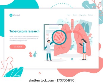 Diagnostics of diseases of the pulmonary system. Lungs health. Web banner design template. Medical flat vector illustration.