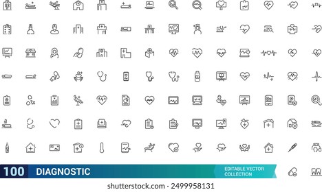 Diagnostics and equipment icon set. Collection and pack of linear web and ui icons. Editable stroke. Vector illustration.