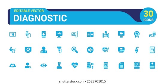Diagnostics and equipment icons set. Collection of solid web and ui icon. Glyph for web and ui. Filled icon pack, Solid icons set. Vector illustration.