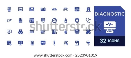 Diagnostics and equipment icons set. Collection of solid web and ui icon. Glyph for web and ui. Filled icon pack, Solid icons set. Vector illustration.