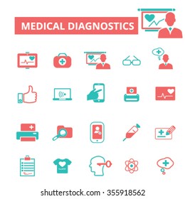 diagnostics, medical technology  icons, signs vector concept set for infographics, mobile, website, application
