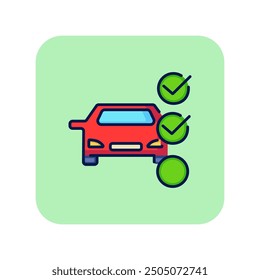 Icono de línea de Plan de diagnóstico. Vehículo, marcas, tick. Concepto de servicio de coche. Puede ser utilizado para temas como mantenimiento, cuidado del coche, lista de servicio