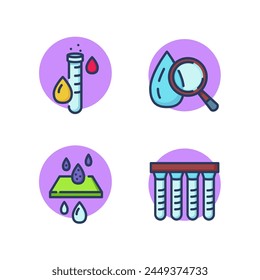 Diagnostics water analysis line icons set. Flask, checking chemical composition, clean water quality, filtration. Analysis, purification water concept. Vector illustration for web design and apps