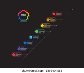 diagonal 8 steps timeline infographic template with pentagons and polygonal elements on a white background. modern business process visualisation with thin line marketing icons. vector illustration