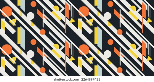 Diagonal abstract stripes and shapes, geometric seamless vector pattern. Print for textiles, pillows, clothes, packaging, stationery, wallpaper, interior.