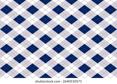 Diagonal argyle seamless pattern in patriotic tones, perfect for 4th of July decor, wrapping paper, or digital projects.