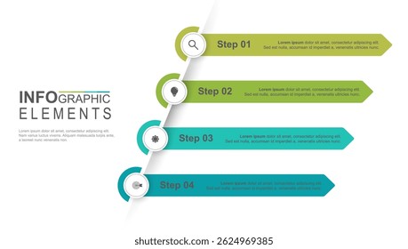 Diagonal arrow infographic with four steps and icons