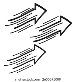 Diagonal arrow trio. Rapid motion symbol. Slant speed Vector. Swift energy graphic.