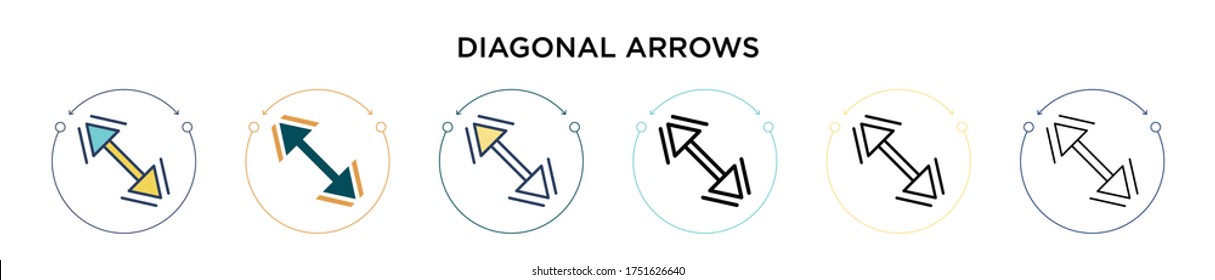 Diagonal arrows icon in filled, thin line, outline and stroke style. Vector illustration of two colored and black diagonal arrows vector icons designs can be used for mobile, ui, web