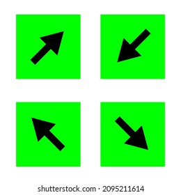 Icono de flechas diagonales. Arte simple. Plaza verde. Signo del cursor. Concepto de navegación. Ilustración vectorial. Imagen de archivo. EPS 10.