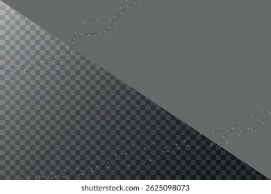 Diagonal background with gray gradient, transparent checkerboard, and glowing string lights — elegant festive template for design and decoration.