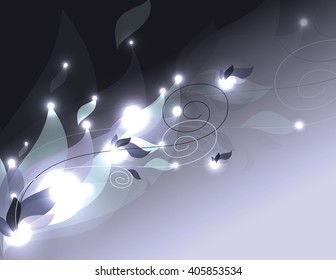 Diagonal Background with Leaves. Silver Sparkling Illustration.