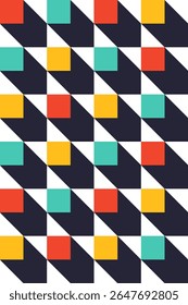 Diagonal Bauhaus Poster with Repeating Grid of Color Blocks and Long Shadows Vector Illustration