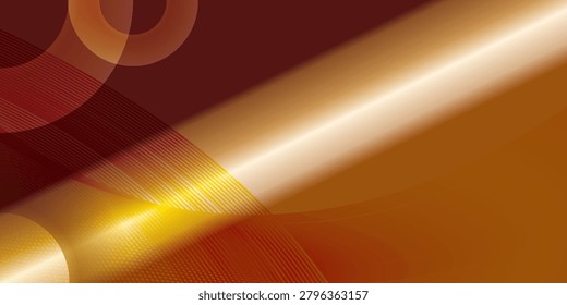 A diagonal beam of golden light shines across a dark red and orange abstract background with circular shapes.