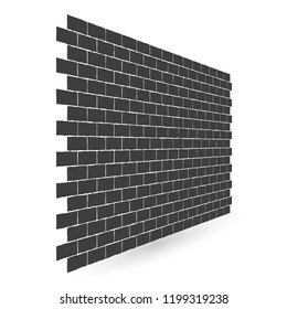 Diagonal black brick wall texture with a perspective is isolated on white background.
