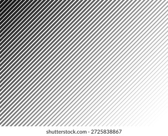 Diagonale schwarze Farbverlauf gestreifte Halbtontextur. Farbverlauf-Hintergrund der ausgeblendeten Linie. Parallele Linien bg für Overlay, Druck, Cover, Grafikdesign. Hintergrund für sich wiederholende Muster. Vektorgrafik