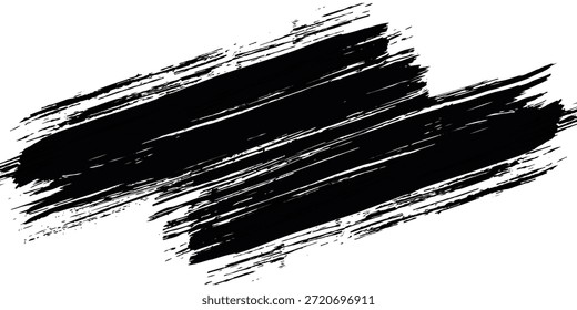 Traçados de pincel de tinta preta diagonal em plano de fundo branco criando um efeito grunge texturizado. Os traços são variados em largura e densidade.