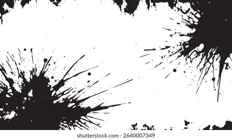 Diagonal Black Ink Splatter Explosion, Grunge Abstract Background with Copy Space
