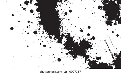 Diagonal Black Ink Splatters on White Background, Grunge Abstract Paint Texture