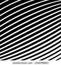 Diagonal black lines from fat to thin striped curved geometric pattern empty blank vector background