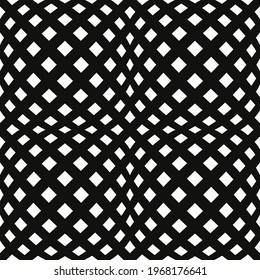 Diagonal black lines and white rhombuses pattern. Four convex shapes.