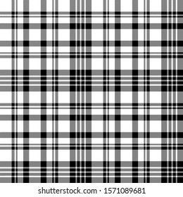 Diagonal black white check plaid seamless pattern. Vector illustration.