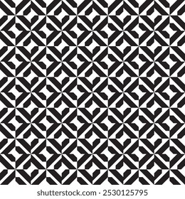 Diagonal black and white grid with octagon vector square seamless pattern or texture.