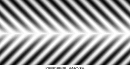 Diagonal black and white lines with center chevron pattern. Modern abstract optical art background. Great for tech, print, or minimal design themes.