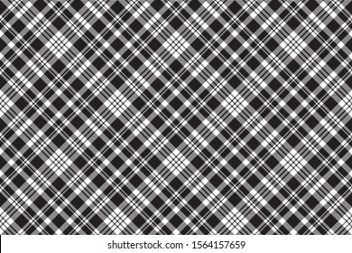 Diagonal black white plaid sreamless pattern. Vector illustration.