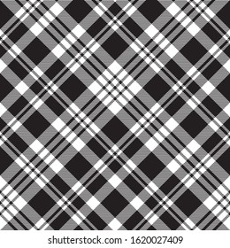 Diagonal black white plaid sreamless pattern. Vector illustration.