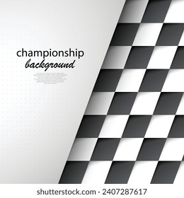 Silhouettes diagonal blanco y negro con banderas deportivas para líneas de comienzo y fin. Diseño de fondo de carreras de coches con tonos de puntos y texto de ejemplo