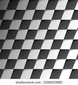 Diagonal black and white sport flags silhouettes for start and finish lines. Checkered car racing background design with dotted halftones and sample text