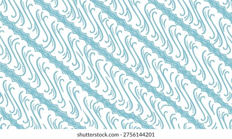 Diagonal Blue Batik Parang Seamless Vector Pattern, Traditional Indonesian Cultural Motif Background for Modern Textile and Luxury Branding Design