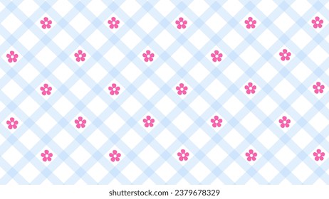 Patrón de flores diagonal azul marcado y rosa en el fondo blanco