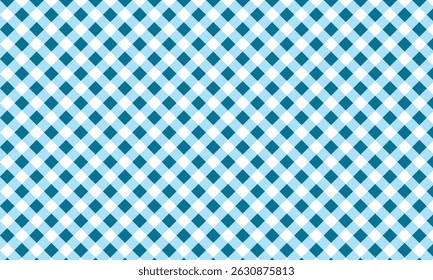 Diagonal blue and white gingham pattern with a seamless design. Perfect for fabric, backgrounds, crafts, tablecloths, or digital textiles with a fresh, classic, and geometric aesthetic.