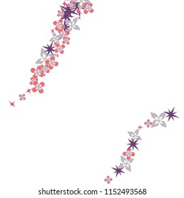 Diagonal border from confetti flowers. Abstract vector illustration. Dynamic colored celebration background with confetti floral elements for holiday decoration, paper packaging, textile , covers.