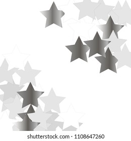 Diagonal border from confetti silver metal stars. Abstract vector illustration. Dynamic colored celebration background with confetti stars  for holiday decorations, paper packaging, textile , covers.
