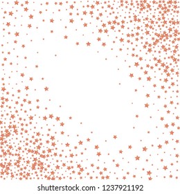 Diagonal border from confetti stars.  Isolated gradient stellar elements. Copper metal shine. Iridescent glitter festive  celebration vector  template for celebration decorations, posters.