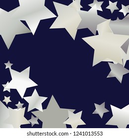 Diagonal border from confetti stars.  Isolated gradient celestial elements. Platinum metal shine. Festive iridescent holographic effect vector background for celebration decorations, flyers.