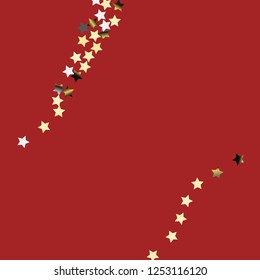 Diagonal border from confetti stars.  Isolated gradient celestial elements. Platinum chrome metal glitter. Holiday celebration luminous vector background.