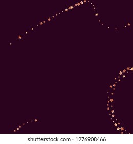 Diagonal border from confetti stars.  Isolated gradient stellar elements. Copper metal glitter. Iridescent glitter festive  celebration vector  template for celebration decorations, posters.