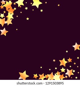 Diagonal border from confetti stars.  Isolated yellow orange red gradient celestial elements. Iridescent glitter festive  celebration vector  template for decorations, packaging, flyers, posters.