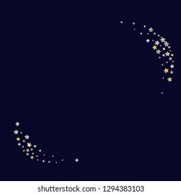 Diagonal border from confetti stars.  Isolated gradient celestial elements. Yellow pearl nacre glitter. Festive iridescent holographic shine effect vector template for celebration decorations
