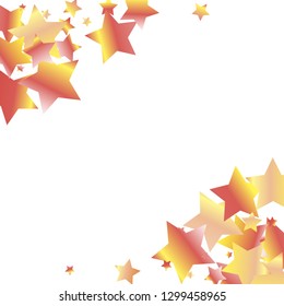 Diagonal border from confetti stars.  Isolated yellow orange red gradient celestial elements. Iridescent glitter festive  celebration vector  template for decorations, packaging, flyers, posters.