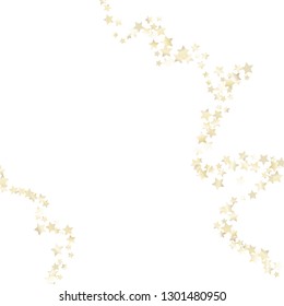 Diagonal border from confetti stars.  Isolated gradient celestial elements. Pearl nacre shine. Holiday celebration luminous vector template for celebration decorations, packaging.