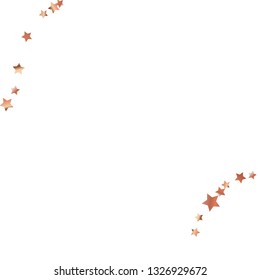Diagonal border from confetti stars.  Isolated gradient celestial elements. Copper metal glitter. Festive iridescent holographic shine effect vector template for celebration decorations, posters.