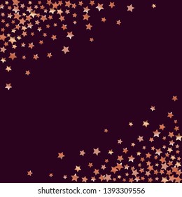 Diagonal border from confetti stars.  Isolated gradient stellar elements. Copper metallic gloss. Iridescent glitter festive  celebration vector  template for celebration decorations, posters.