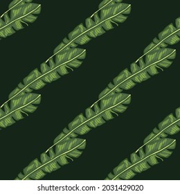 Diagonal botanical tropic leaves green print seamless pattern. Simple style. Flat vector print for textile, fabric, giftwrap, wallpapers. Endless illustration.