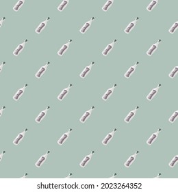 Diagonal bottle with messages seamless doodle pattern. Pastel blue background. Hand drawn elements. Designed for fabric design, textile print, wrapping, cover. Vector illustration.